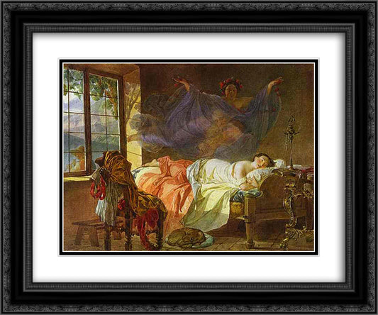 A Dream of a Girl Before a Sunrise 24x20 Black Ornate Wood Framed Art Print Poster with Double Matting by Bryullov, Karl