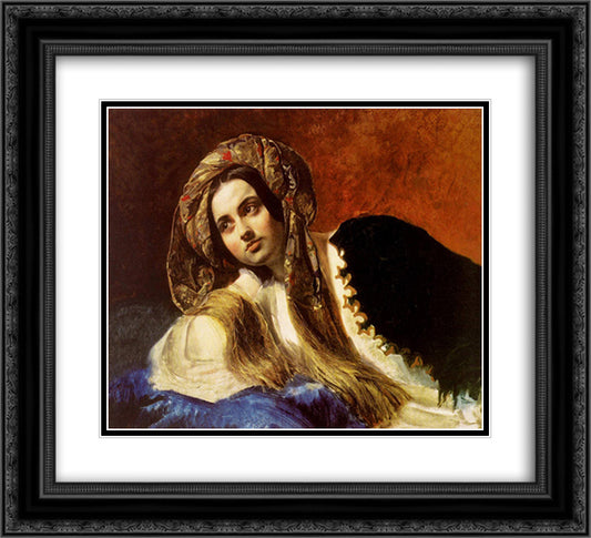 A Turkish Girl 22x20 Black Ornate Wood Framed Art Print Poster with Double Matting by Bryullov, Karl