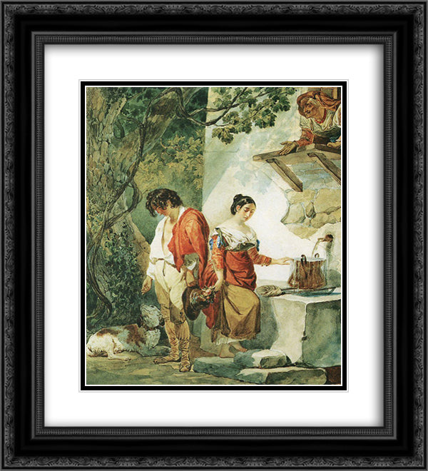 An Interrupted Date 20x22 Black Ornate Wood Framed Art Print Poster with Double Matting by Bryullov, Karl
