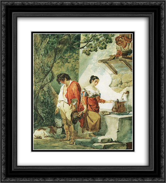 An Interrupted Date 20x22 Black Ornate Wood Framed Art Print Poster with Double Matting by Bryullov, Karl