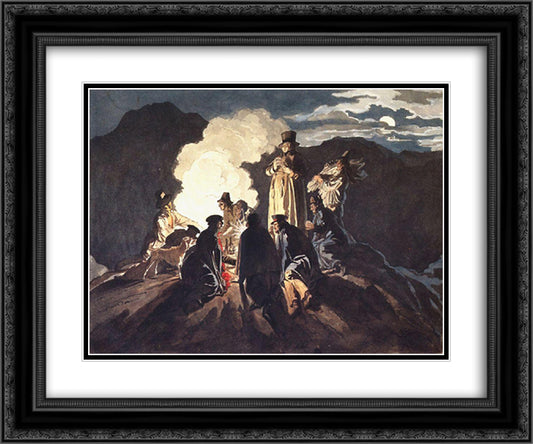 Bivouac on a Crater, Vesuvius 24x20 Black Ornate Wood Framed Art Print Poster with Double Matting by Bryullov, Karl