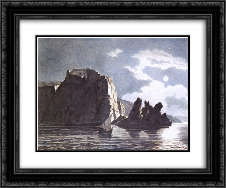 Cliffs and Moon at Night 24x20 Black Ornate Wood Framed Art Print Poster with Double Matting by Bryullov, Karl