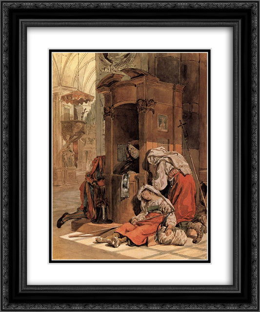 Confession of an Italian Woman 20x24 Black Ornate Wood Framed Art Print Poster with Double Matting by Bryullov, Karl