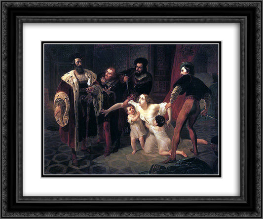 Death of Inessa de Castro, Morganatic Wife of Portuguese Infant Don Pedro 24x20 Black Ornate Wood Framed Art Print Poster with Double Matting by Bryullov, Karl