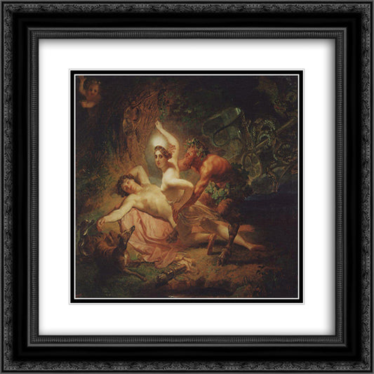 Diana, Endymion and Satyr 20x20 Black Ornate Wood Framed Art Print Poster with Double Matting by Bryullov, Karl