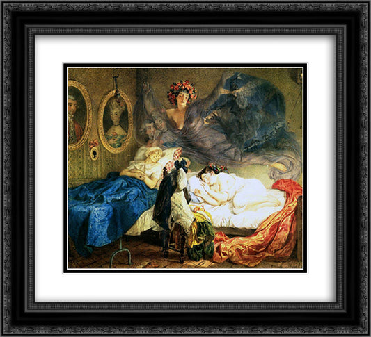 Dreams of Grandmother and Granddaughter 22x20 Black Ornate Wood Framed Art Print Poster with Double Matting by Bryullov, Karl