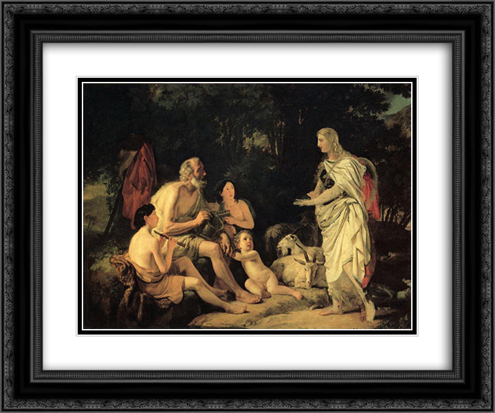 Erminia and the Shepherds 24x20 Black Ornate Wood Framed Art Print Poster with Double Matting by Bryullov, Karl