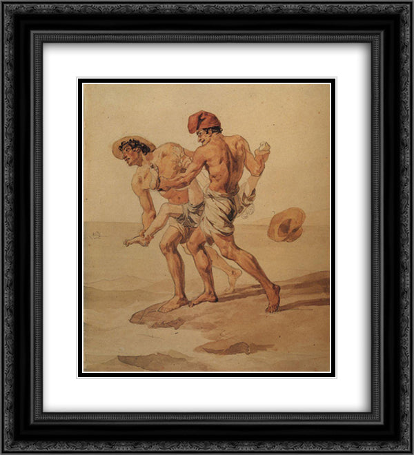 Forced to Swim 20x22 Black Ornate Wood Framed Art Print Poster with Double Matting by Bryullov, Karl
