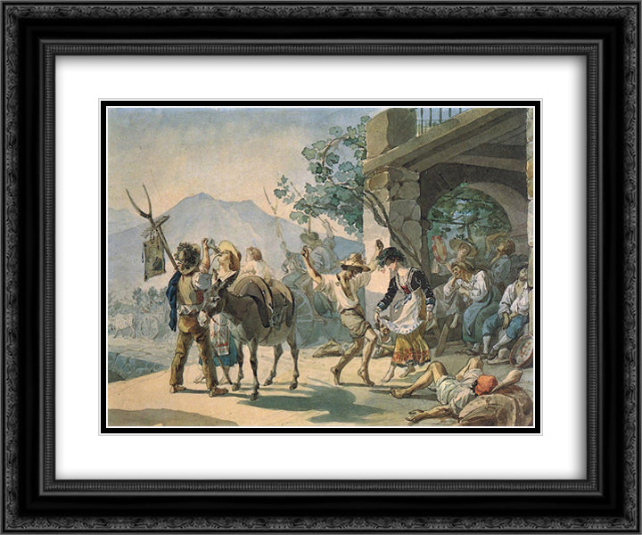 Grape Harvest Celebration 24x20 Black Ornate Wood Framed Art Print Poster with Double Matting by Bryullov, Karl