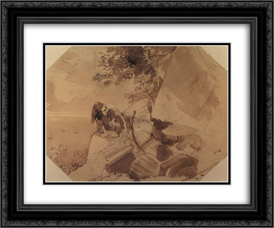 Greek lying on a rock 24x20 Black Ornate Wood Framed Art Print Poster with Double Matting by Bryullov, Karl