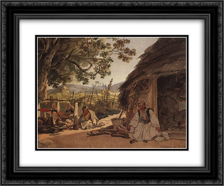 Greek Morning in Myraca 24x20 Black Ornate Wood Framed Art Print Poster with Double Matting by Bryullov, Karl