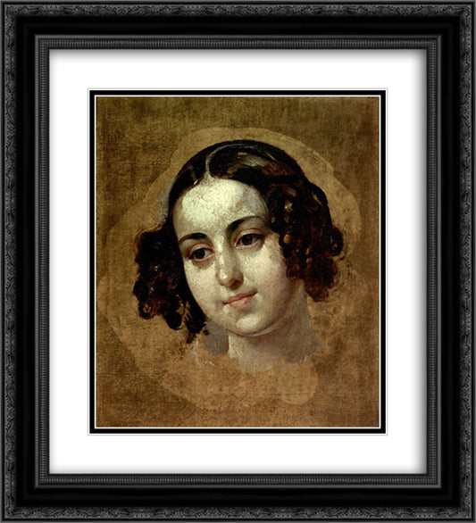 Head a girl 20x22 Black Ornate Wood Framed Art Print Poster with Double Matting by Bryullov, Karl