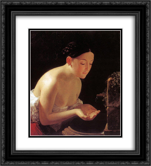 Italian Morning 20x22 Black Ornate Wood Framed Art Print Poster with Double Matting by Bryullov, Karl