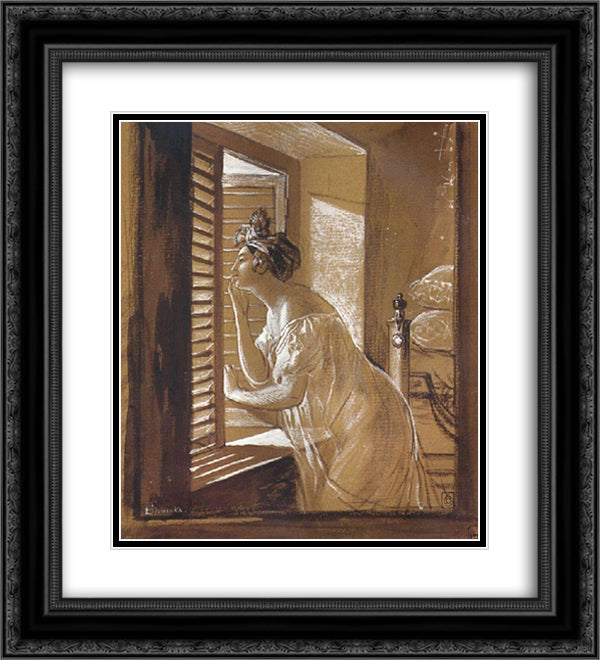 Italian Woman Blowing a Kiss 20x22 Black Ornate Wood Framed Art Print Poster with Double Matting by Bryullov, Karl