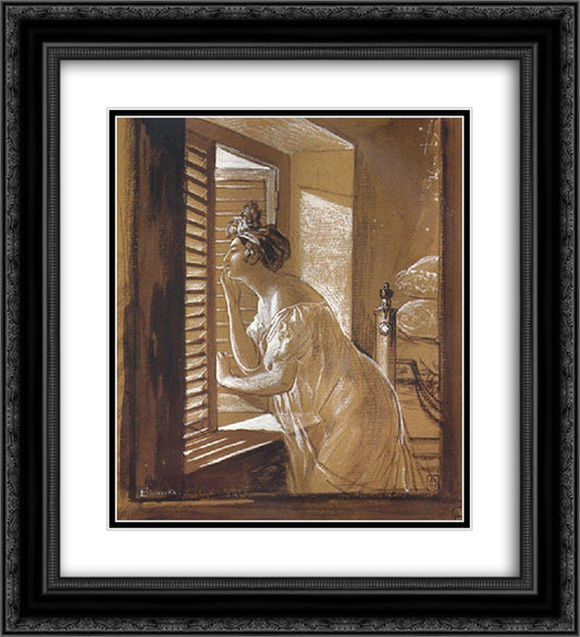 Italian Woman Blowing a Kiss 20x22 Black Ornate Wood Framed Art Print Poster with Double Matting by Bryullov, Karl