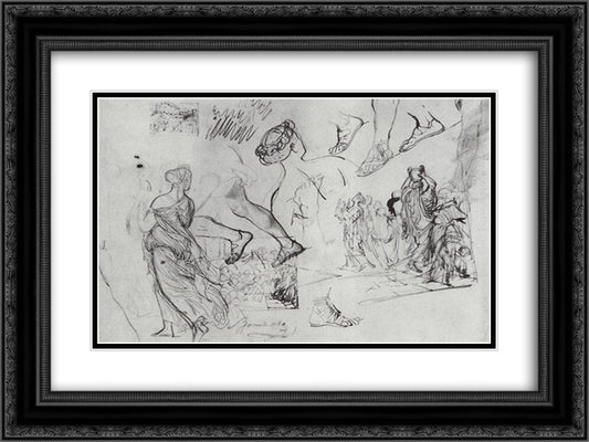 Kleobis and Biton 24x18 Black Ornate Wood Framed Art Print Poster with Double Matting by Bryullov, Karl