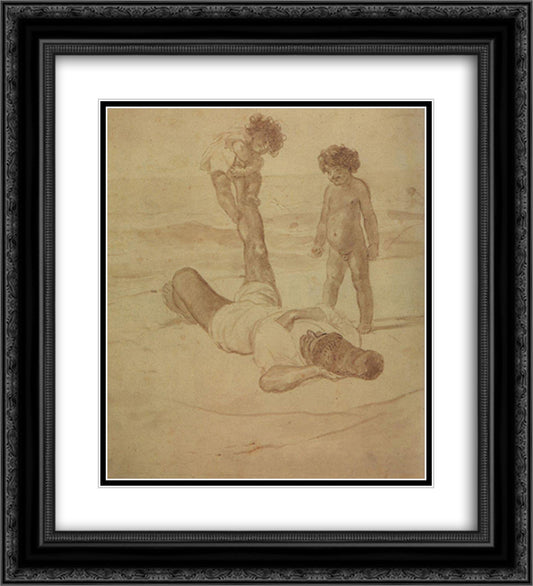 Lazzaroni and Children 20x22 Black Ornate Wood Framed Art Print Poster with Double Matting by Bryullov, Karl