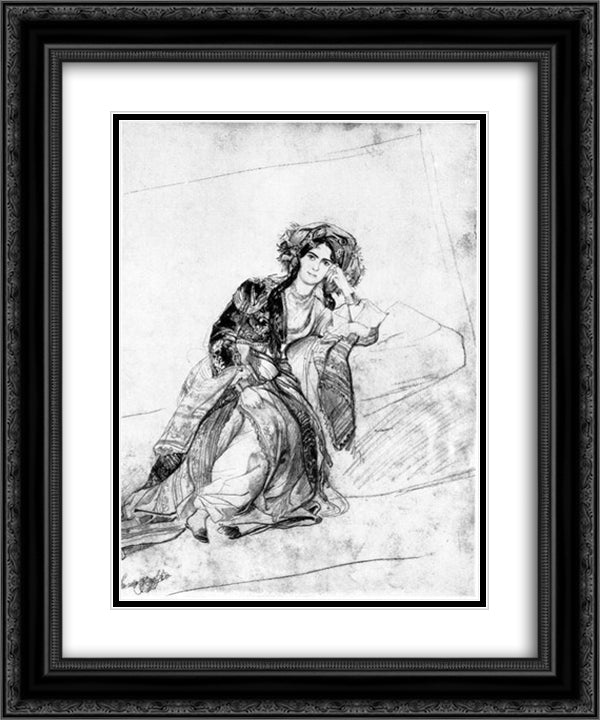 M.P. Volkonskaia 20x24 Black Ornate Wood Framed Art Print Poster with Double Matting by Bryullov, Karl