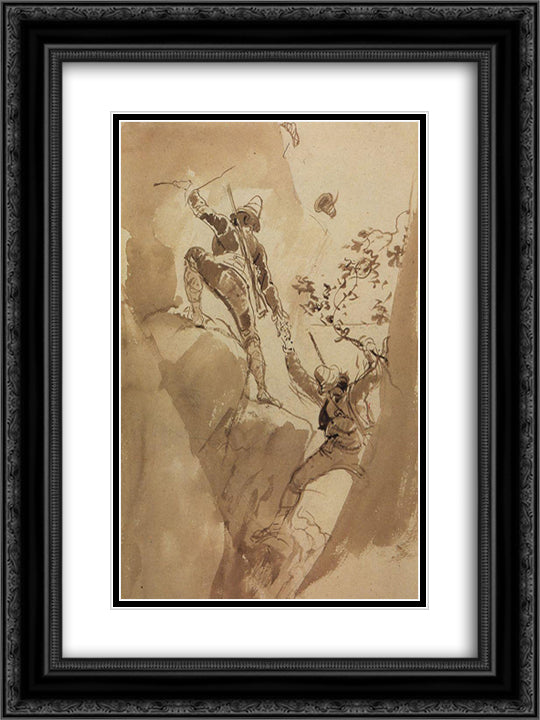 Mountain hunters 18x24 Black Ornate Wood Framed Art Print Poster with Double Matting by Bryullov, Karl