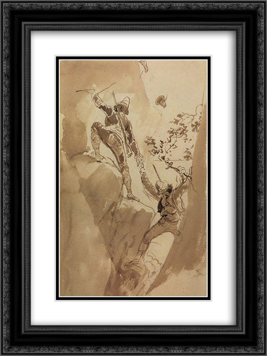 Mountain hunters 18x24 Black Ornate Wood Framed Art Print Poster with Double Matting by Bryullov, Karl