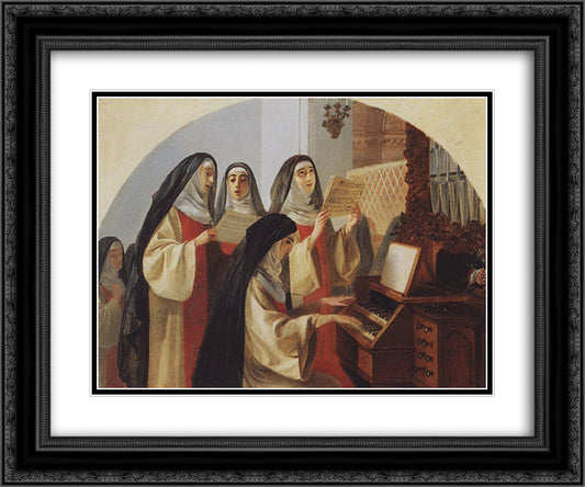 Nuns Convent of the Sacred Heart in Rome 24x20 Black Ornate Wood Framed Art Print Poster with Double Matting by Bryullov, Karl