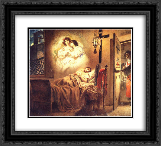 Nun's Dream 22x20 Black Ornate Wood Framed Art Print Poster with Double Matting by Bryullov, Karl