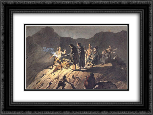 Participants of the expedition to Mount Vesuvius 24x18 Black Ornate Wood Framed Art Print Poster with Double Matting by Bryullov, Karl