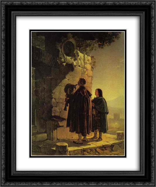 Pifferary in front of Madonna 20x24 Black Ornate Wood Framed Art Print Poster with Double Matting by Bryullov, Karl