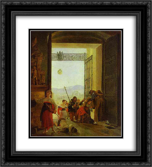 Pilgrims at the Entrance of the Lateran Basilica 20x22 Black Ornate Wood Framed Art Print Poster with Double Matting by Bryullov, Karl