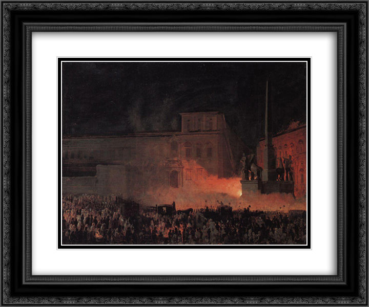 Political Demonstration in Rome in 1846 24x20 Black Ornate Wood Framed Art Print Poster with Double Matting by Bryullov, Karl