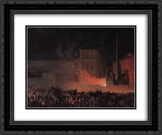 Political Demonstration in Rome in 1846 24x20 Black Ornate Wood Framed Art Print Poster with Double Matting by Bryullov, Karl