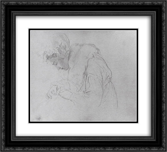 Portrait of a Young Woman Embroidering 22x20 Black Ornate Wood Framed Art Print Poster with Double Matting by Bryullov, Karl