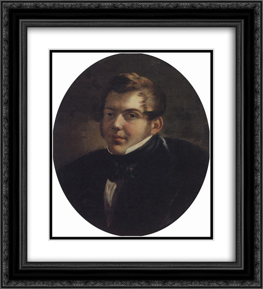 Portrait of an Architect M.O. Lopyrevskiy 20x22 Black Ornate Wood Framed Art Print Poster with Double Matting by Bryullov, Karl