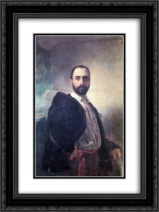 Portrait of Angelo Tittoni 18x24 Black Ornate Wood Framed Art Print Poster with Double Matting by Bryullov, Karl