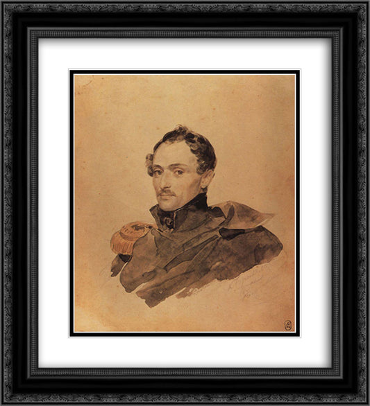 Portrait of Captain A. M. Kostinich 20x22 Black Ornate Wood Framed Art Print Poster with Double Matting by Bryullov, Karl