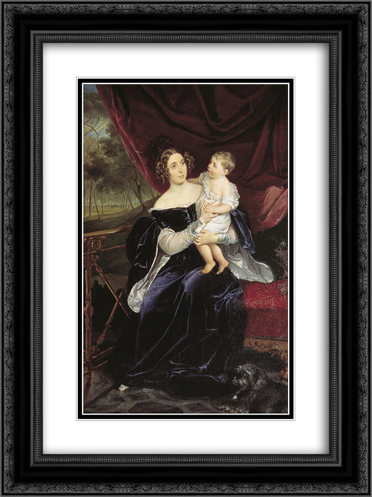 Portrait of Countess O. I. Orlova-Davydova and Her Daughter 18x24 Black Ornate Wood Framed Art Print Poster with Double Matting by Bryullov, Karl