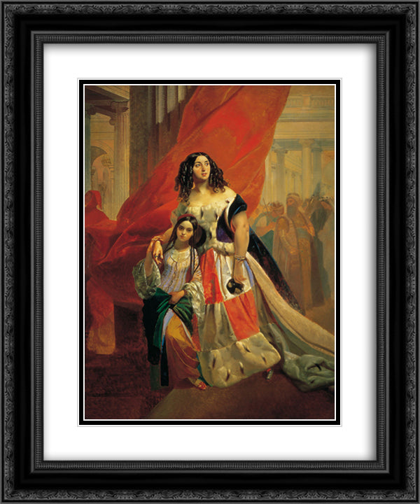 Portrait of Countess Yu. P. Samoilova and Her Ward Amacilia Pacini Leaving a Ball 20x24 Black Ornate Wood Framed Art Print Poster with Double Matting by Bryullov, Karl