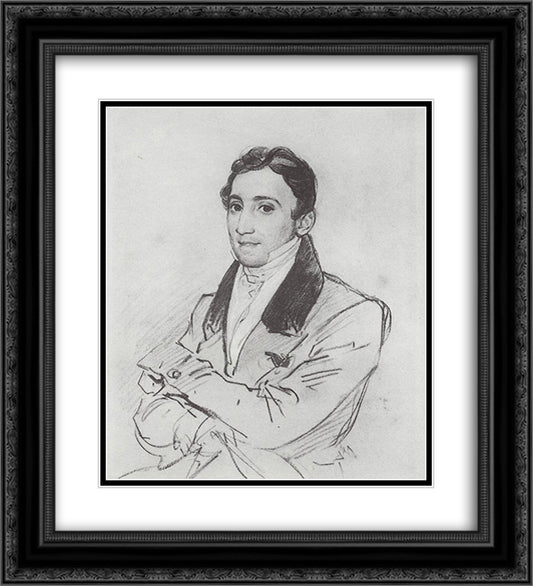 Portrait of F. D. Gverazzi 20x22 Black Ornate Wood Framed Art Print Poster with Double Matting by Bryullov, Karl