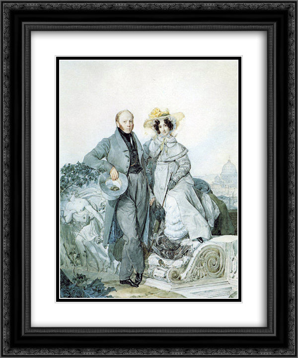 Portrait of G. N. and V. A. Olenin 20x24 Black Ornate Wood Framed Art Print Poster with Double Matting by Bryullov, Karl
