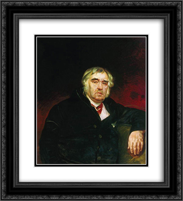 Portrait of I. A. Krylov 20x22 Black Ornate Wood Framed Art Print Poster with Double Matting by Bryullov, Karl