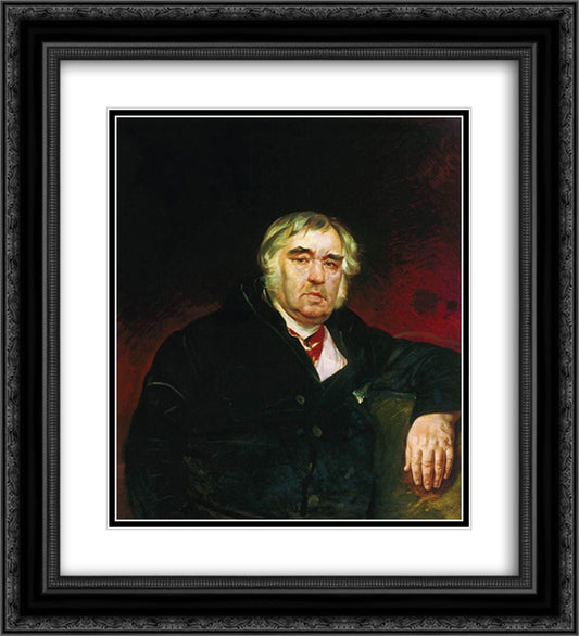 Portrait of I. A. Krylov 20x22 Black Ornate Wood Framed Art Print Poster with Double Matting by Bryullov, Karl