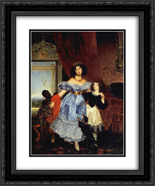 Portrait of Julia Samoylova with Giovannina Pacini and black boy 20x24 Black Ornate Wood Framed Art Print Poster with Double Matting by Bryullov, Karl