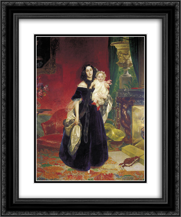 Portrait of M. A. Beck and Her Daughter M.I. Beck 20x24 Black Ornate Wood Framed Art Print Poster with Double Matting by Bryullov, Karl