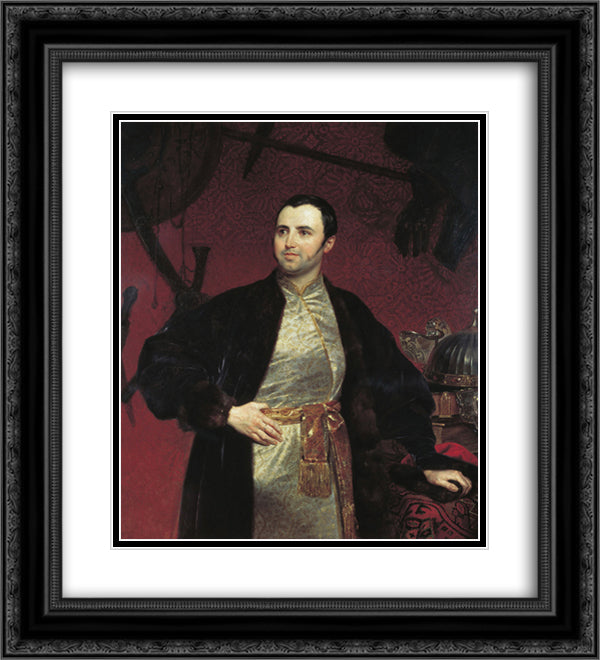 Portrait of M. A. Obolensky 20x22 Black Ornate Wood Framed Art Print Poster with Double Matting by Bryullov, Karl