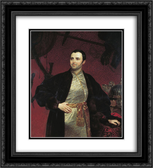 Portrait of M. A. Obolensky 20x22 Black Ornate Wood Framed Art Print Poster with Double Matting by Bryullov, Karl
