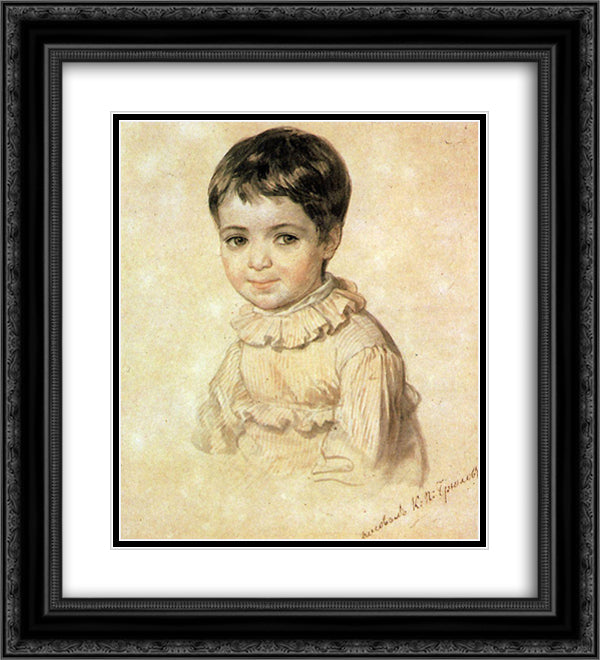 Portrait of Maria Kikina as a Child 20x22 Black Ornate Wood Framed Art Print Poster with Double Matting by Bryullov, Karl
