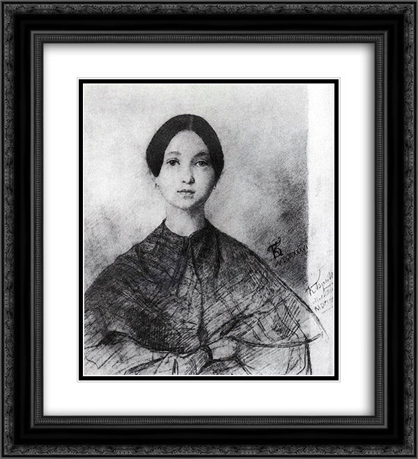Portrait of P. Sokolova, the artist's sister 20x22 Black Ornate Wood Framed Art Print Poster with Double Matting by Bryullov, Karl