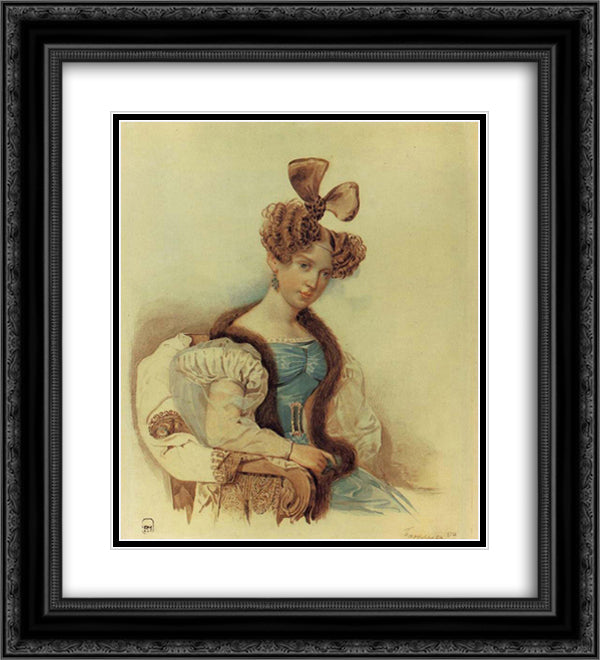 Portrait of S. A. Schubert 20x22 Black Ornate Wood Framed Art Print Poster with Double Matting by Bryullov, Karl