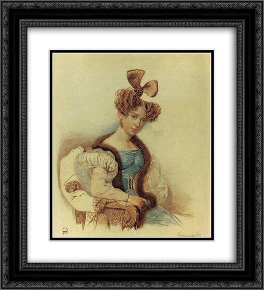 Portrait of S. A. Schubert 20x22 Black Ornate Wood Framed Art Print Poster with Double Matting by Bryullov, Karl