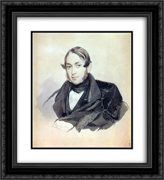 Portrait of S. A. Sobolevsky 20x22 Black Ornate Wood Framed Art Print Poster with Double Matting by Bryullov, Karl